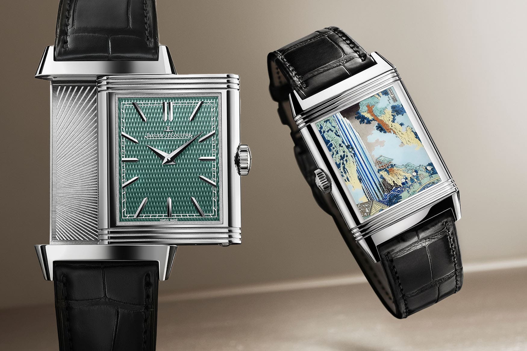 The Jaeger LeCoultre Reverso Enamel Hokusai shows a watch as a