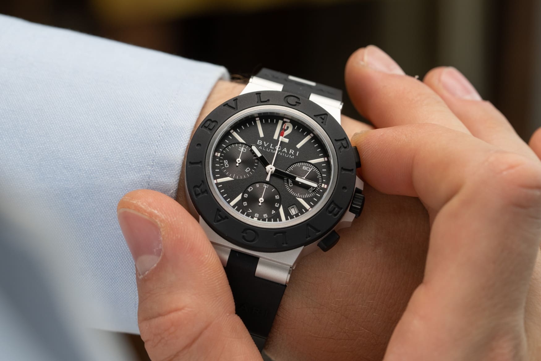 bulgari aluminium chronograph black wrist