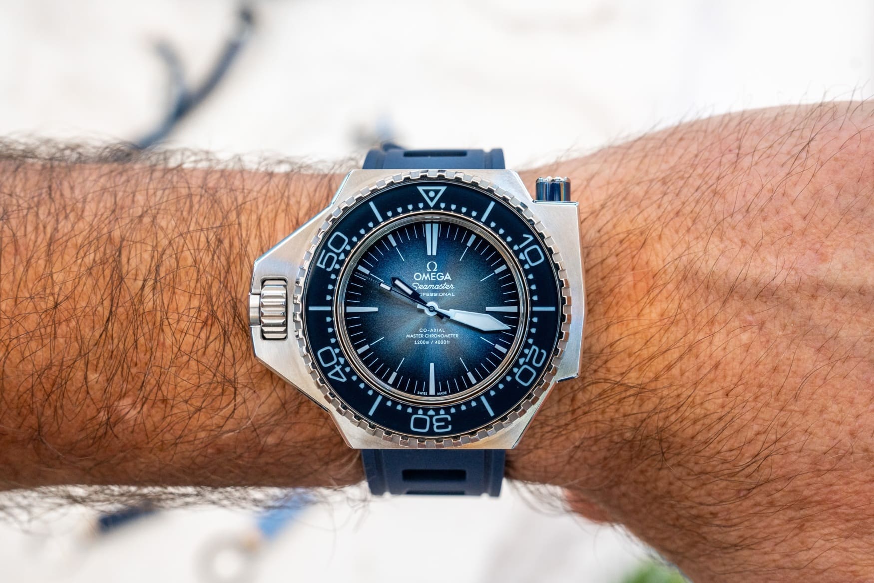 omega seamaster ploprof 1200m summer blue wrist 2