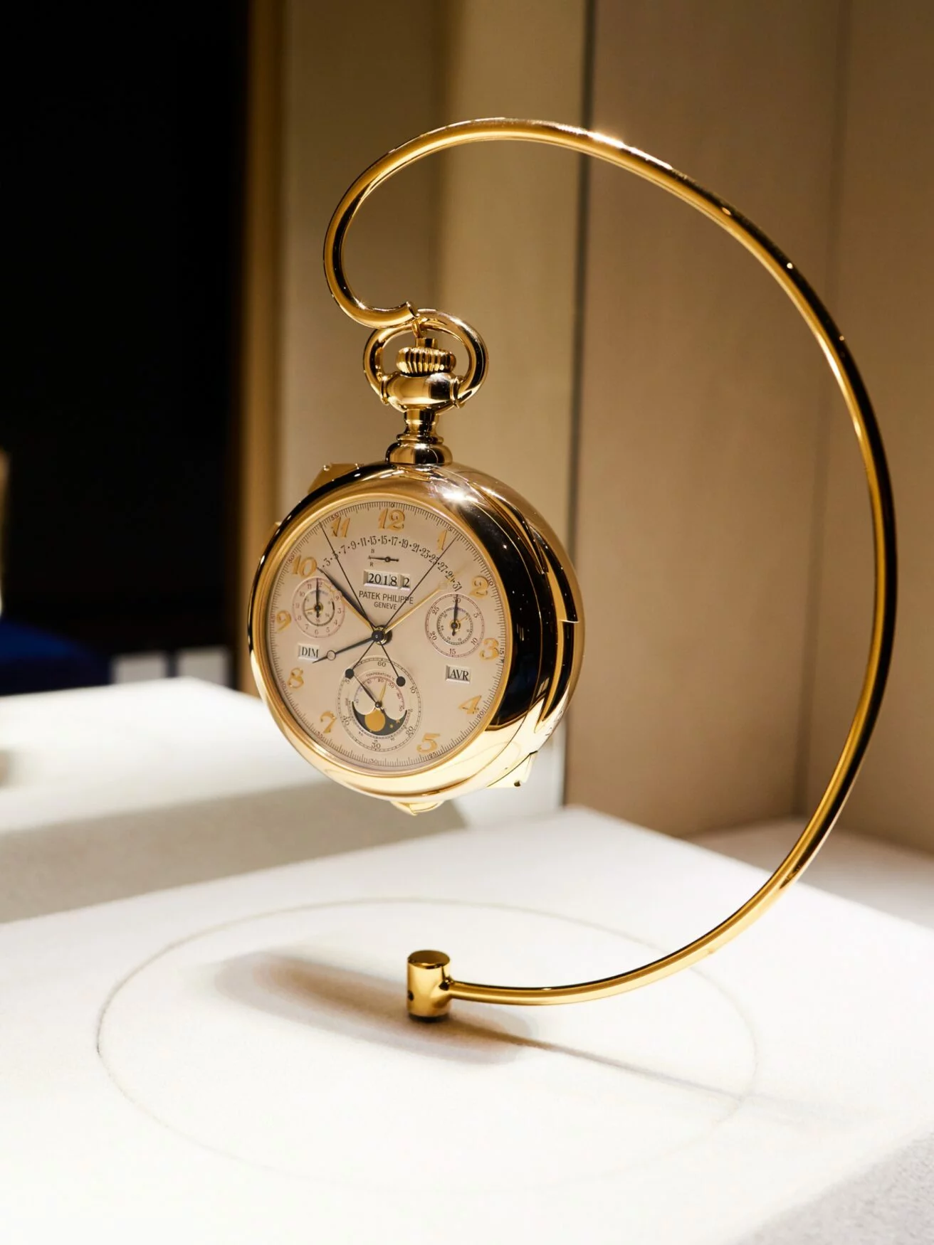 patek philippe calibre 89 pocket watch handing on stand