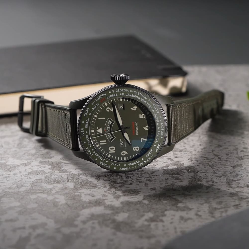 The IWC Pilot’s Watch Timezoner TOP GUN Woodland adds tasteful colour to the brand’s most underrated complication