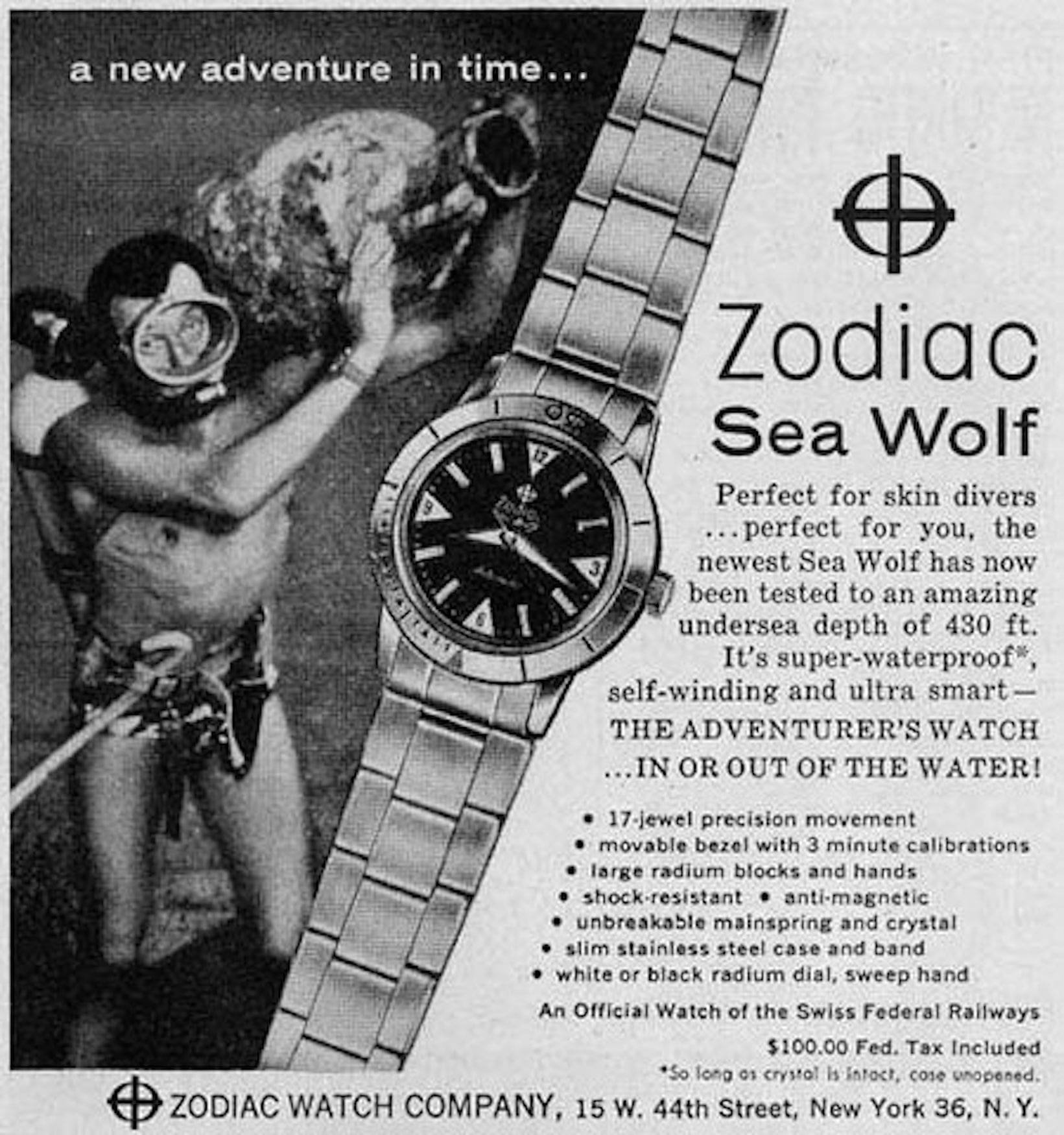 Cool Zodiac’s firsts in watchmaking article Sea-Wolf-Ad