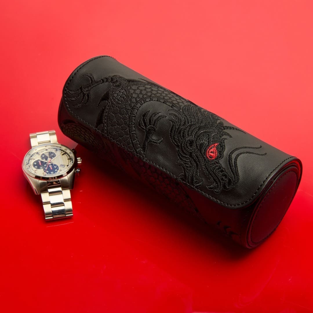 Wolf Year of the Dragon Triple Watch Roll closed