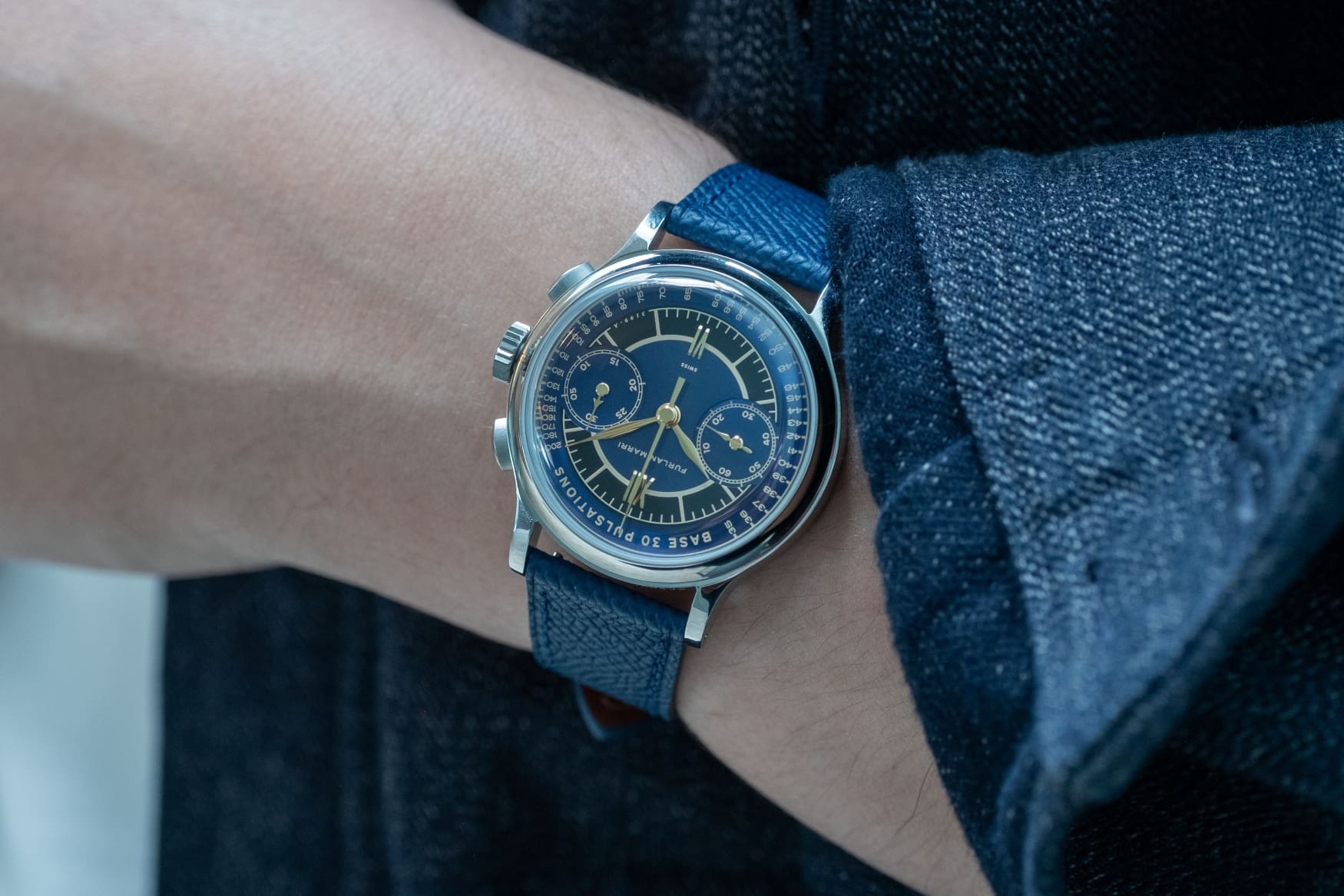furlan marri mechanical flyback chronograph blue dial wrist