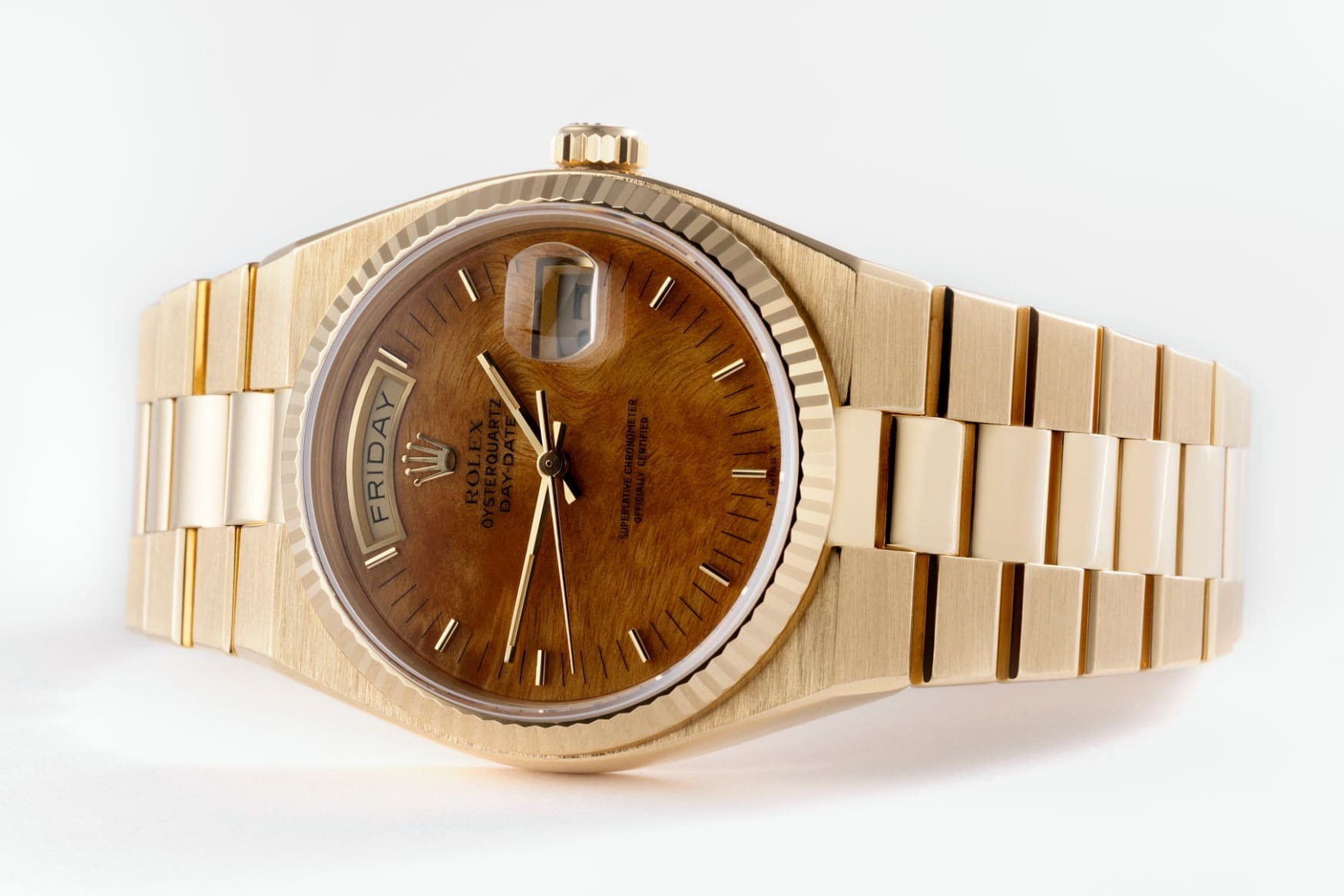 rolex oysterquartz day date wooden dial