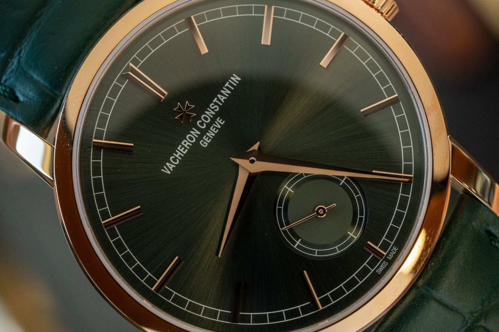 vacheron constantin traditionnelle manual winding green dial close up