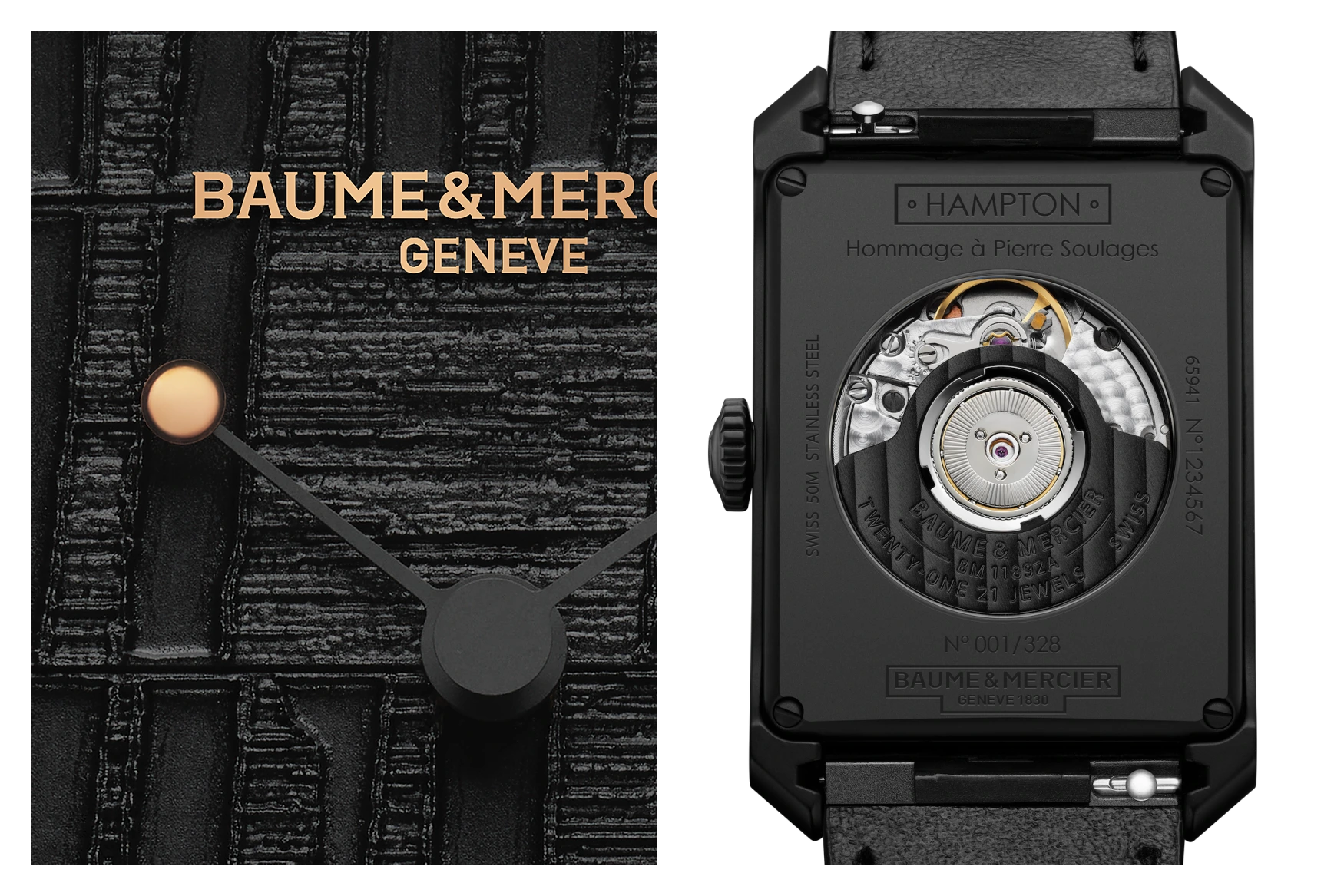 Baume & Mercier Hampton Polyptyque Edition – Musée Soulages 10th Anniversary dial macro movement