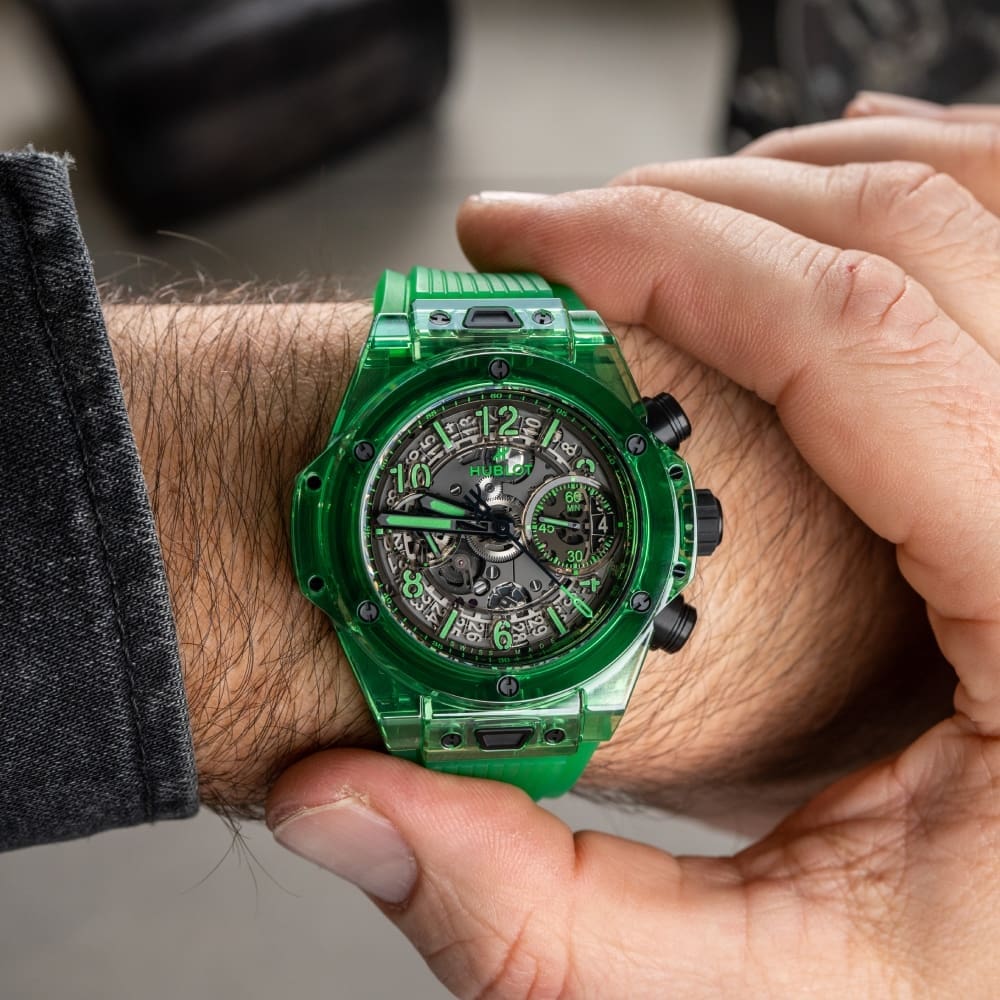 The Hublot Big Bang Unico SAXEM Green is a mean, green, alien-looking wrist machine