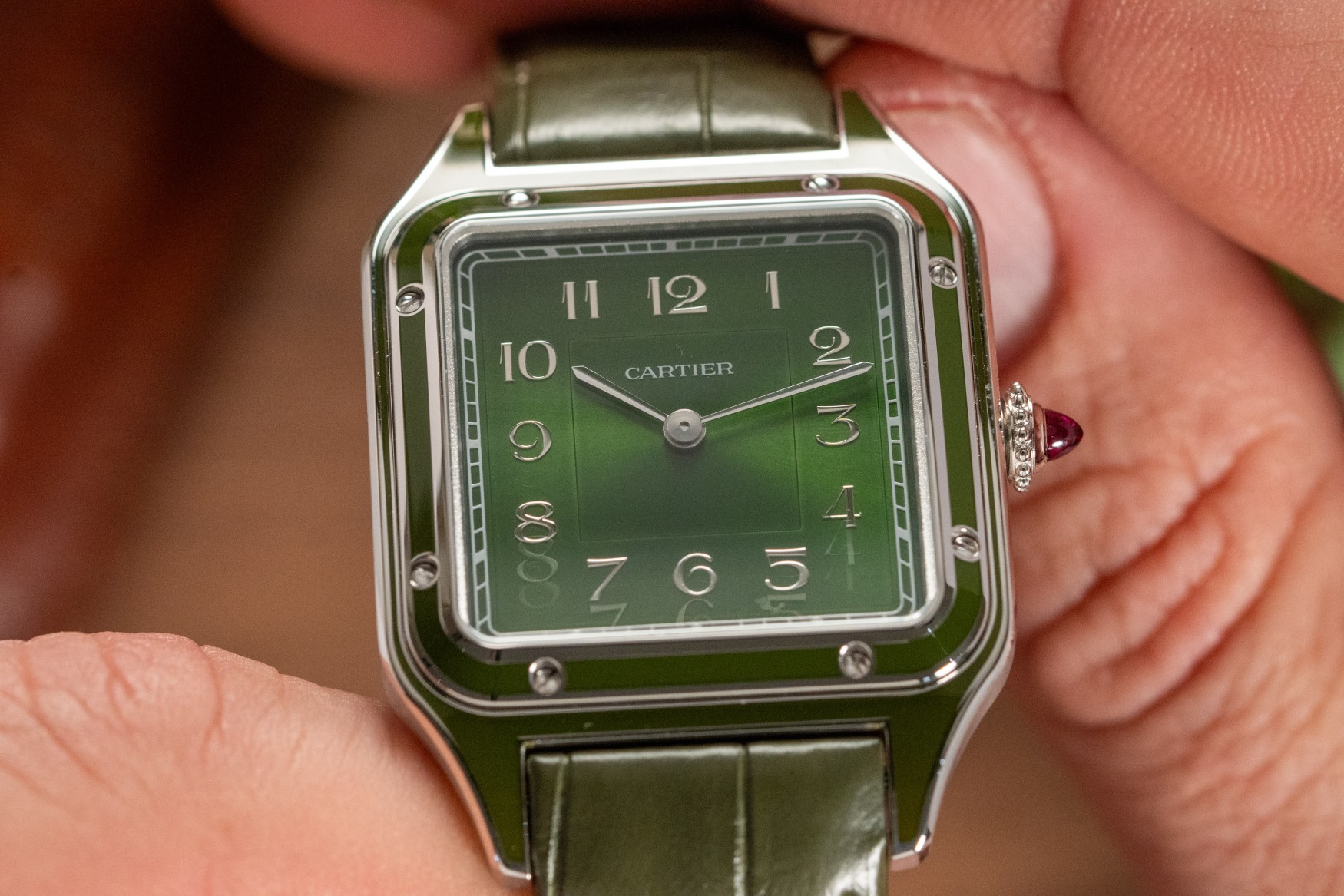cartier santos dumont lacquered green platinum dial