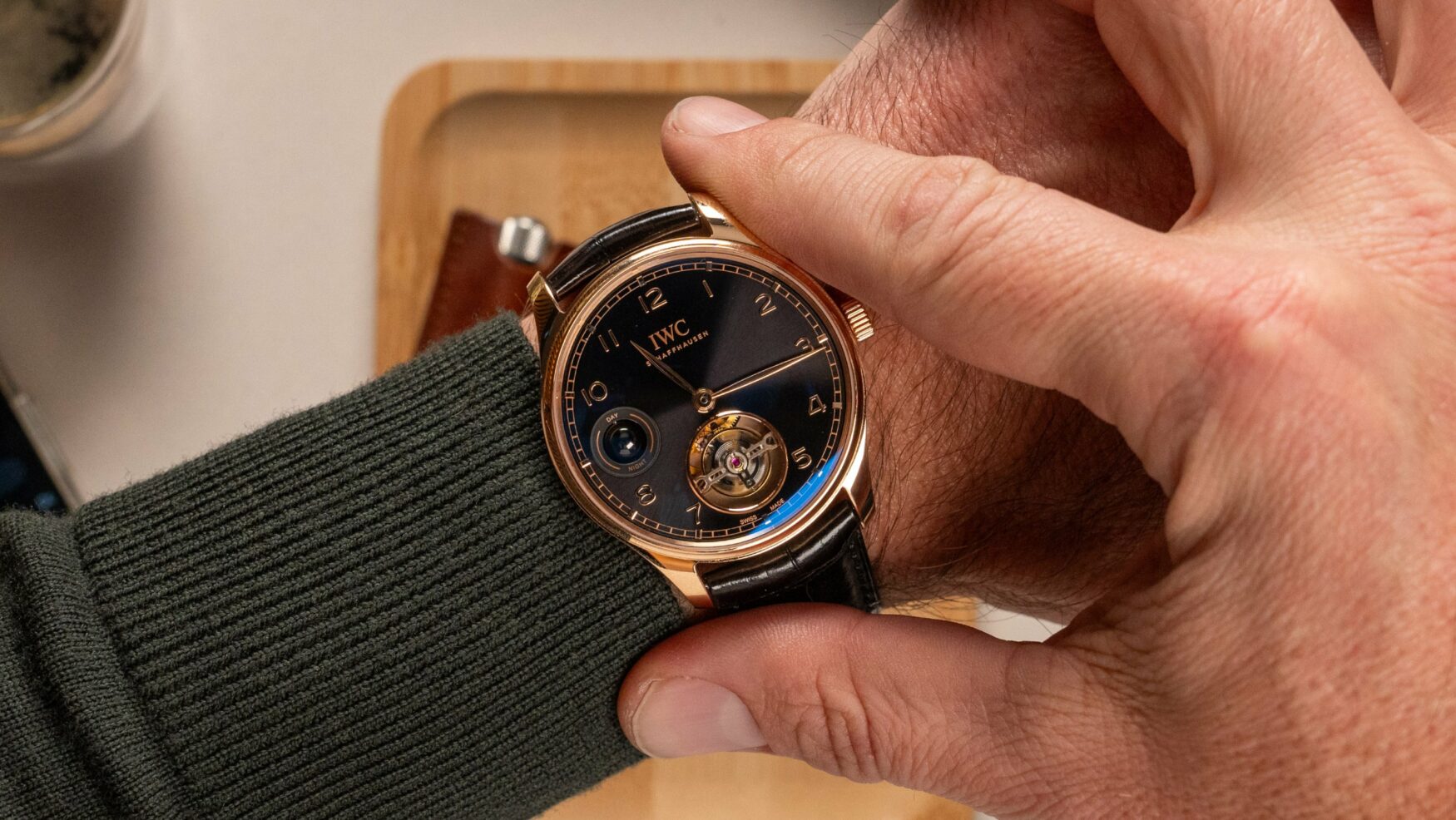 The IWC Portugieser Hand-Wound Tourbillon Day & Night shows the globe in a novel way