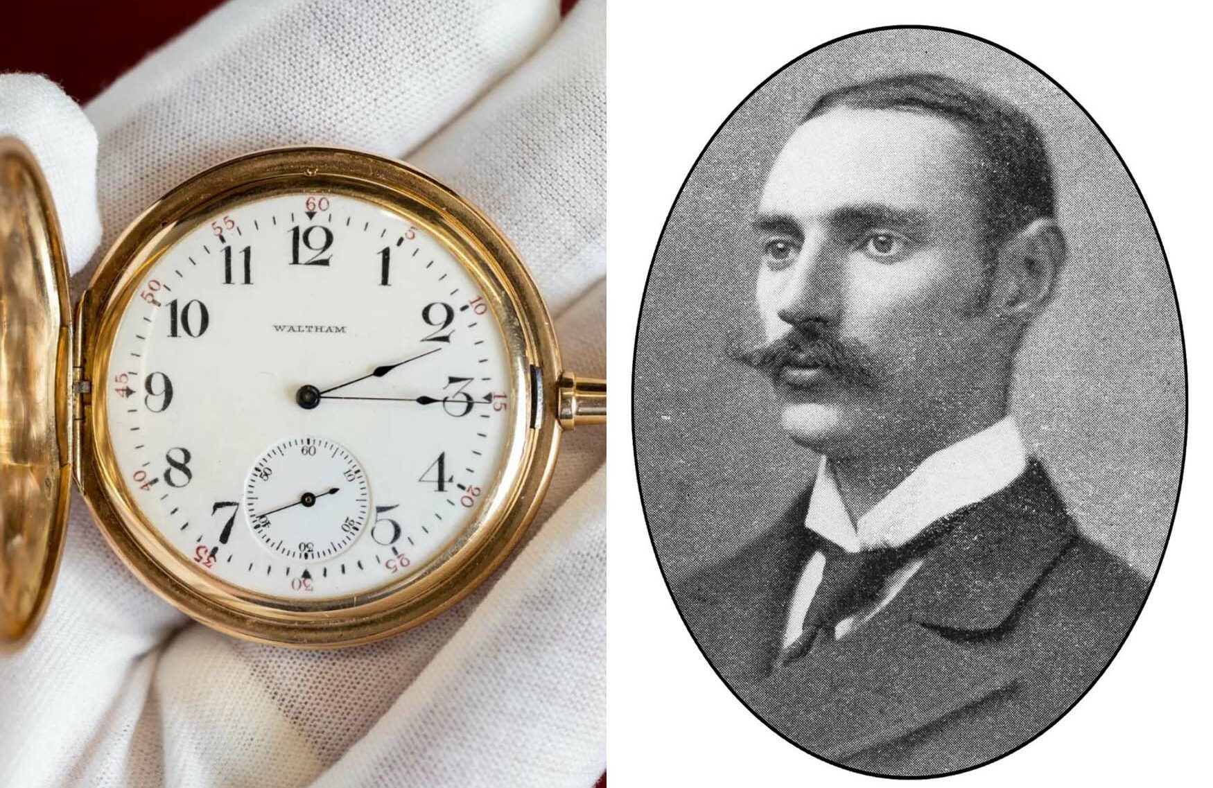 Photos of John Jacob Astor (right) and his pocket watch (left).