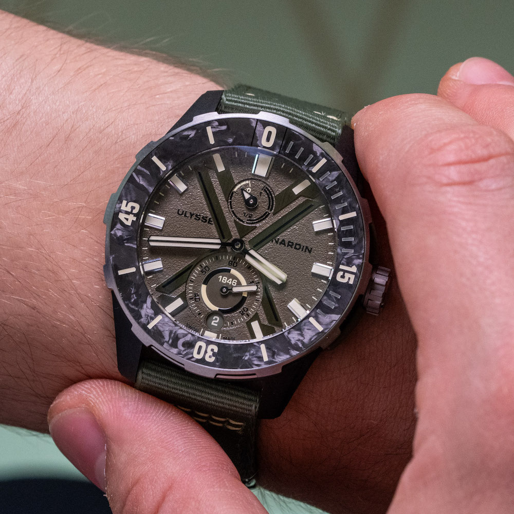 The Ulysse Nardin Diver Net & Skeleton OPS introduce military green vibes to the range