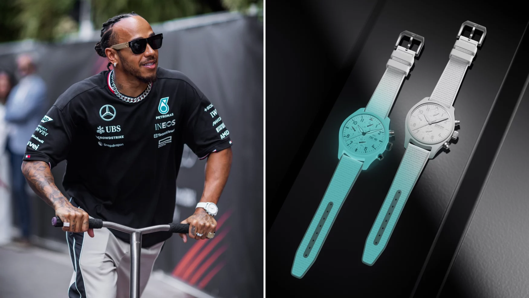 Lewis Hamilton spotted at Monaco Grand Prix wearing a fully luminous ceramic IWC prototype