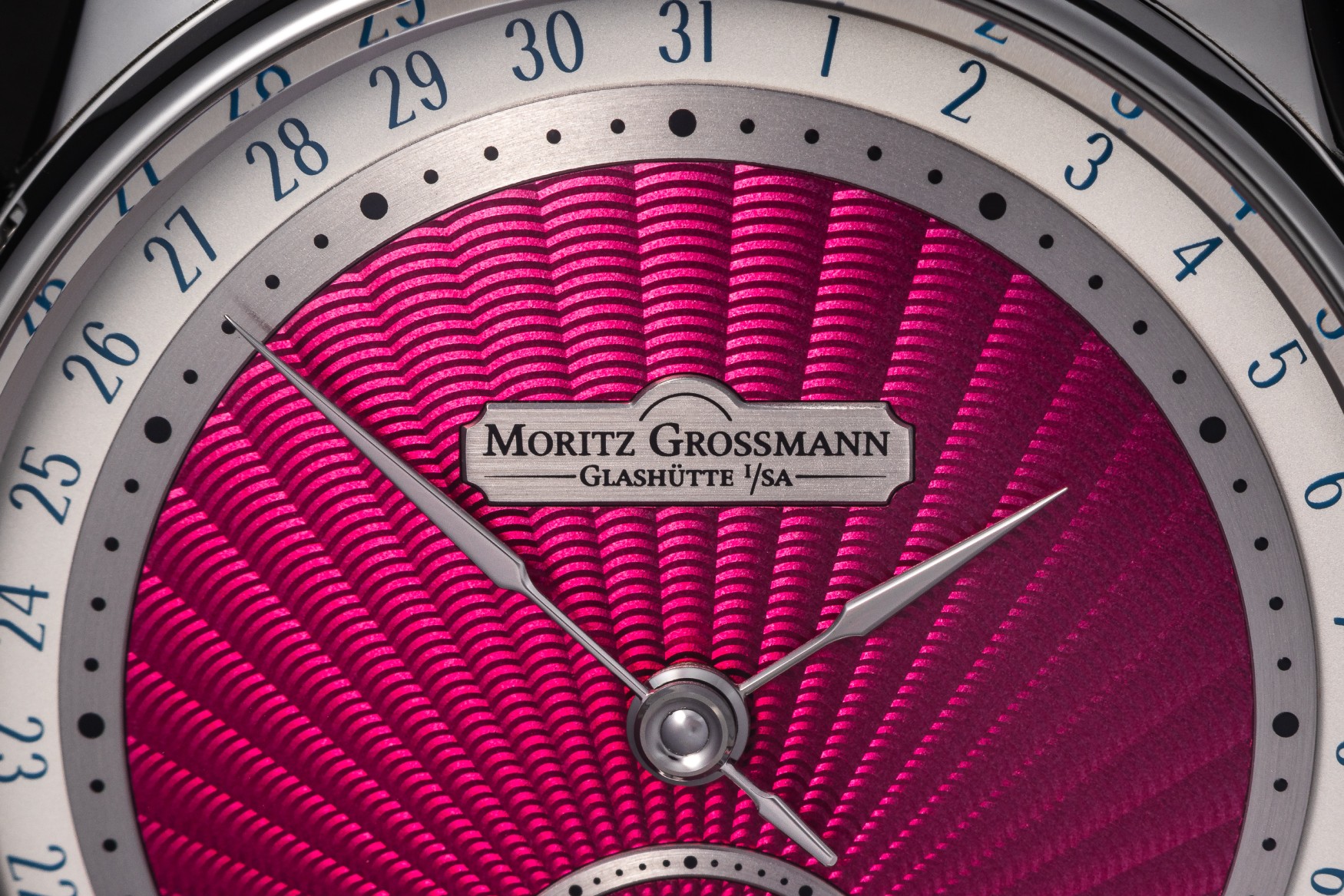 moritz grossmann date pink art in time dial close up