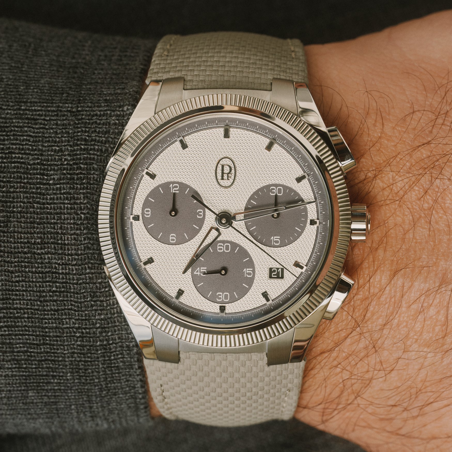 parmigiani fleurier tonda pf sport chronograph london grey wrist