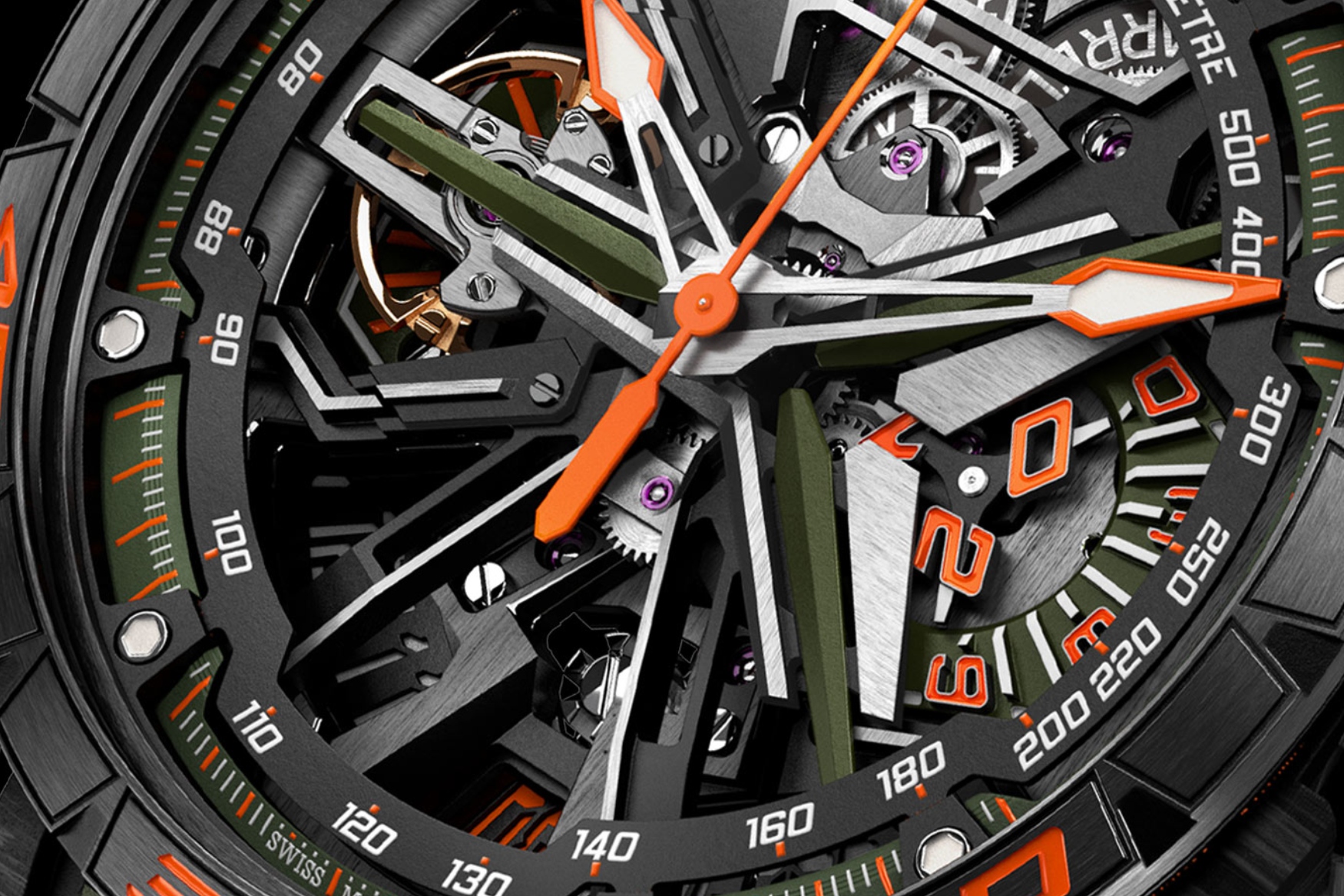Roger Dubuis Excalibur Spider Revuelto Flyback Chronograph dial closeup