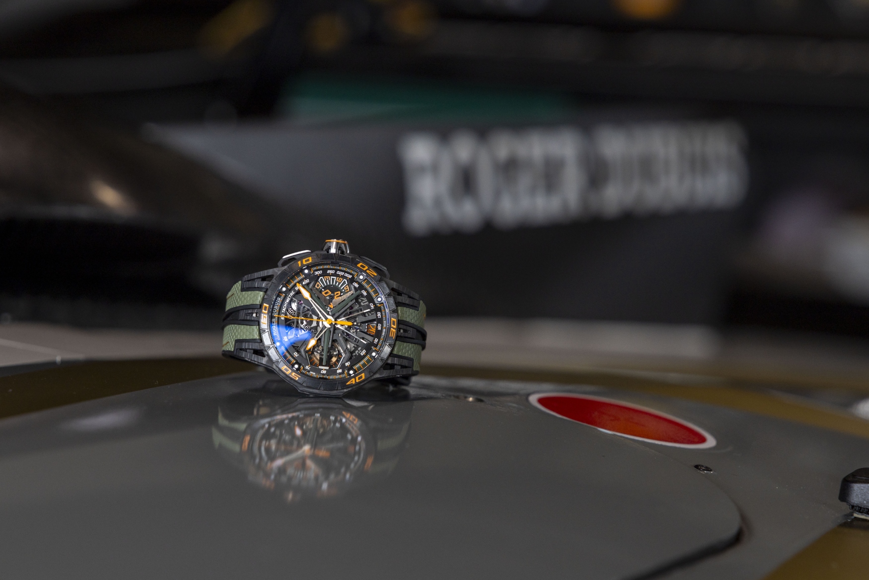 Roger Dubuis Excalibur Spider Revuelto Flyback Chronograph on car