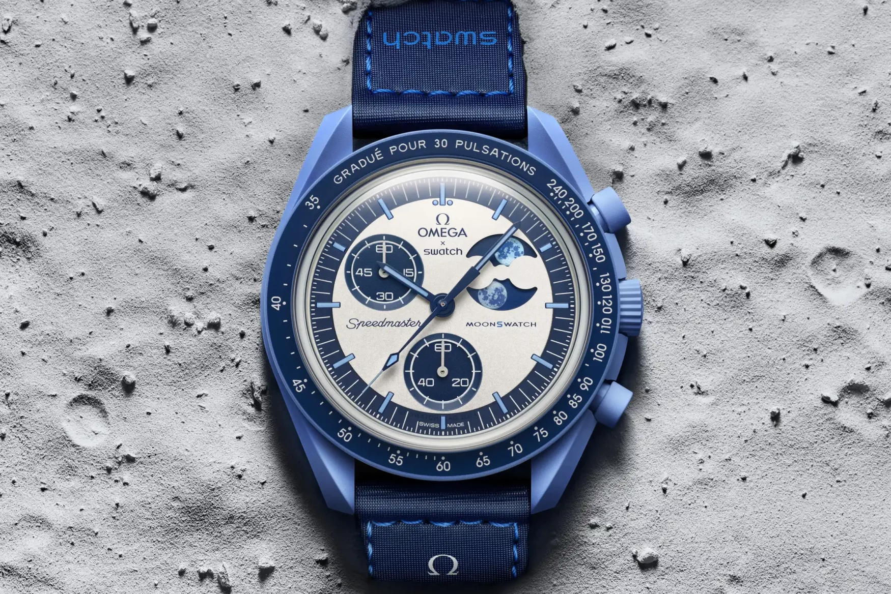 Swatch x Omega Bioceramic MoonSwatch Mission to the Super Blue Moonphase feature