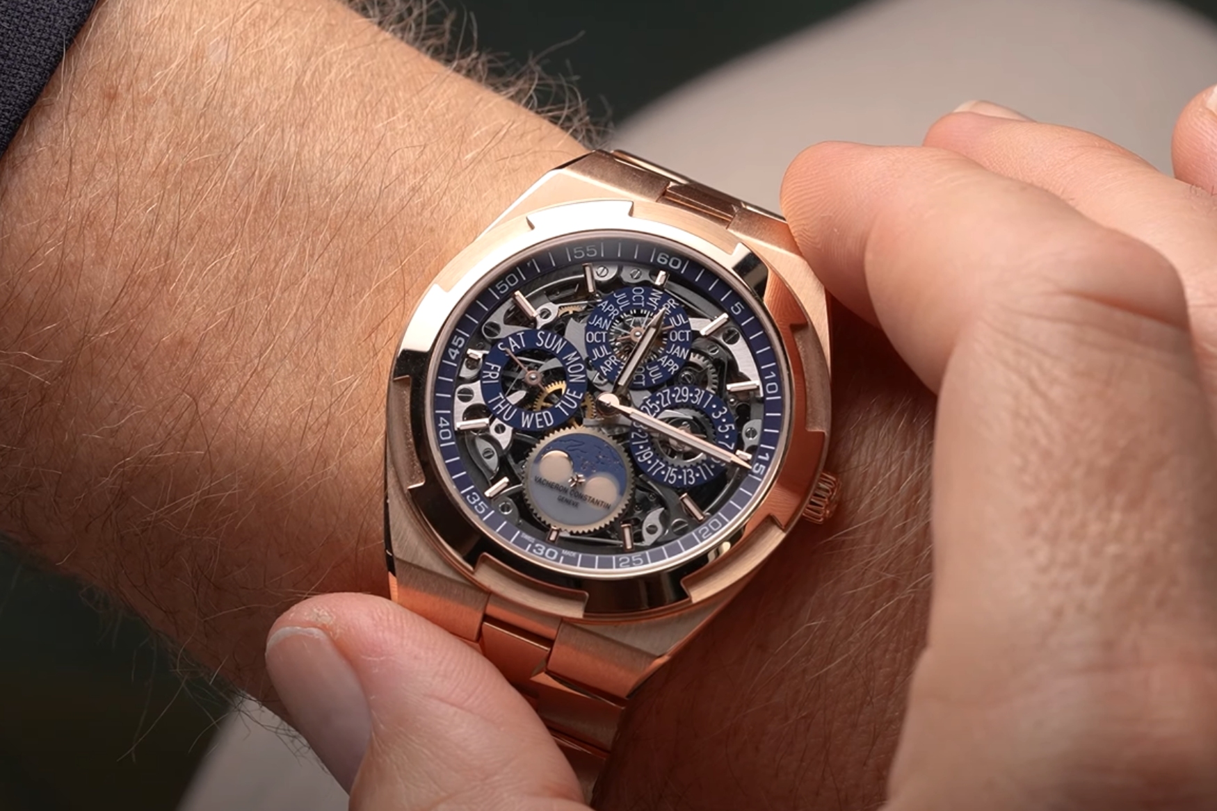 Vacheron Constantin Overseas Perpetual Calendar Ultra Thin Skeleton on wrist