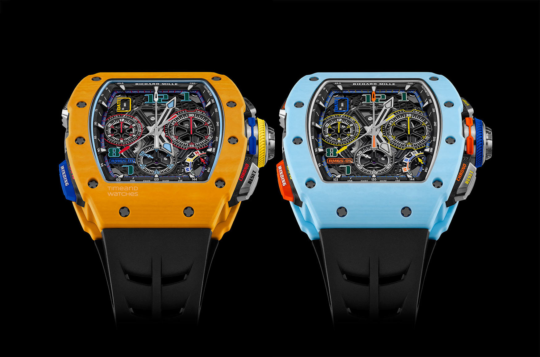 Richard Mille RM 65 01 Split Seconds Chronograph Dark Yellow Quartz TPT And Pastel Blue Quartz TPT