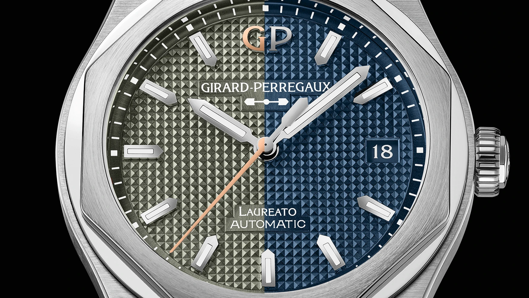 Girard Perregaux Laureato 38mm Sage Green Midnight Blue feature