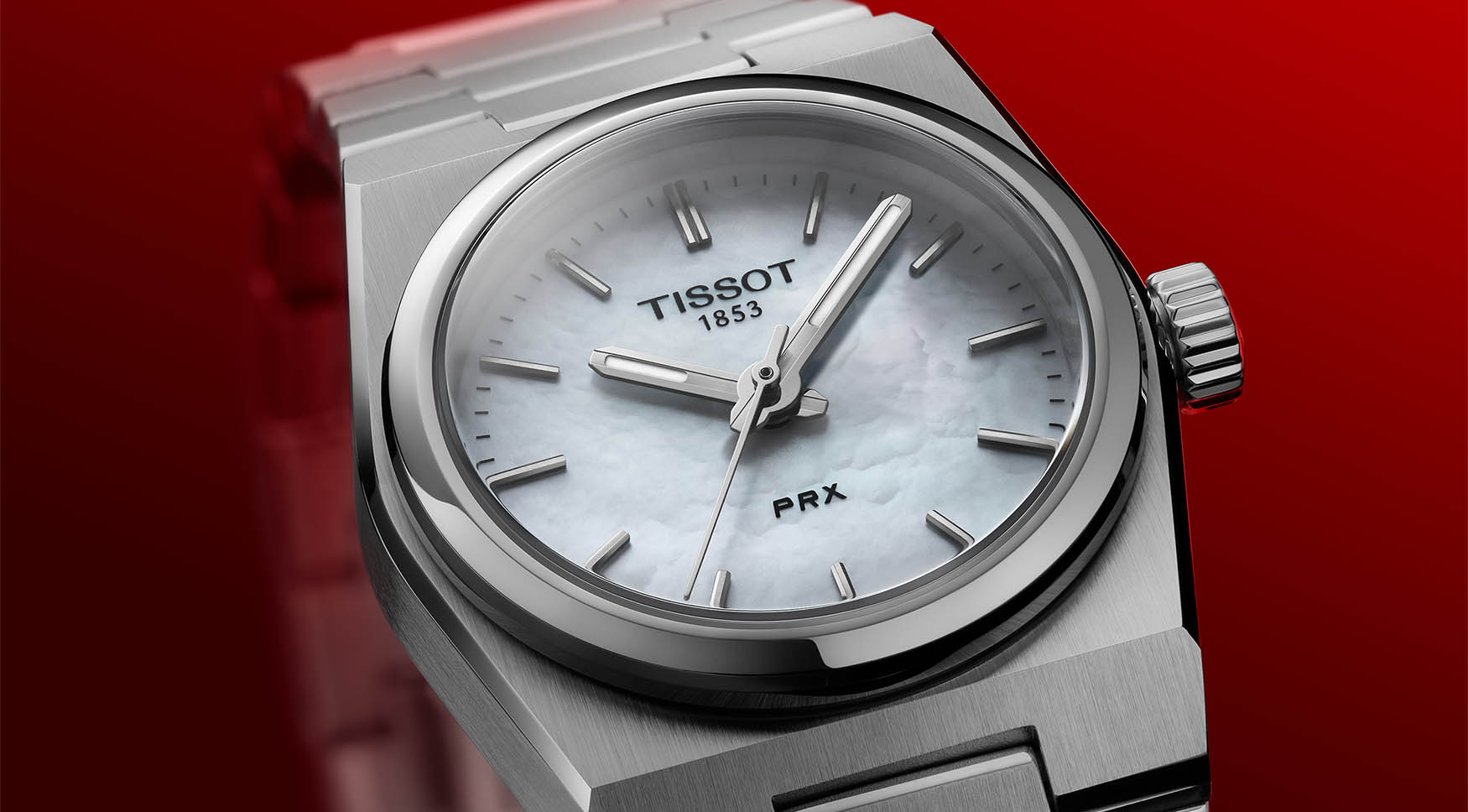 Tissot PRX 25mm mother of pearl feature