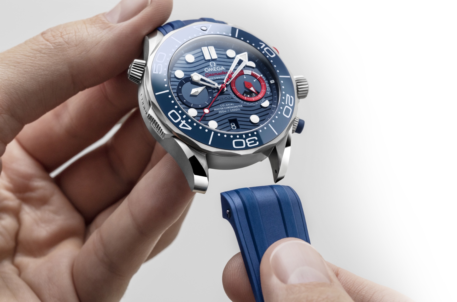 omega seamaster diver 300m americas cup chronograph 2021 strap change 2