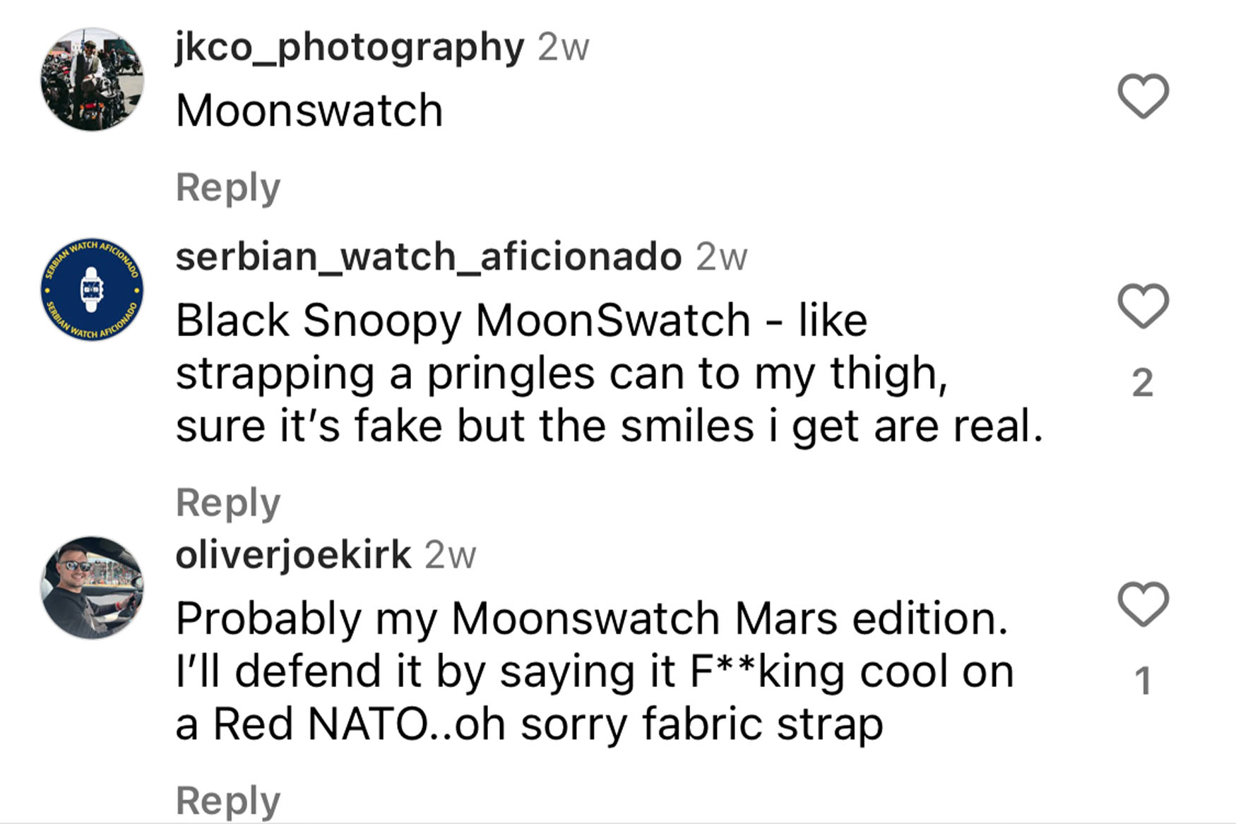 Moonswatch Instagram reactions 1