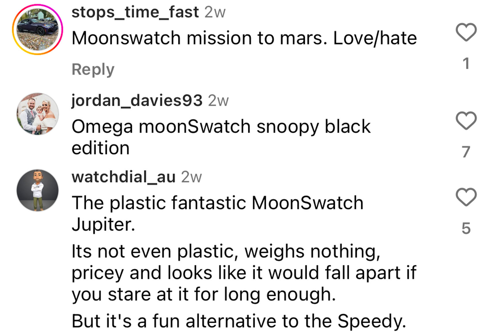 Moonswatch Instagram reaction 2