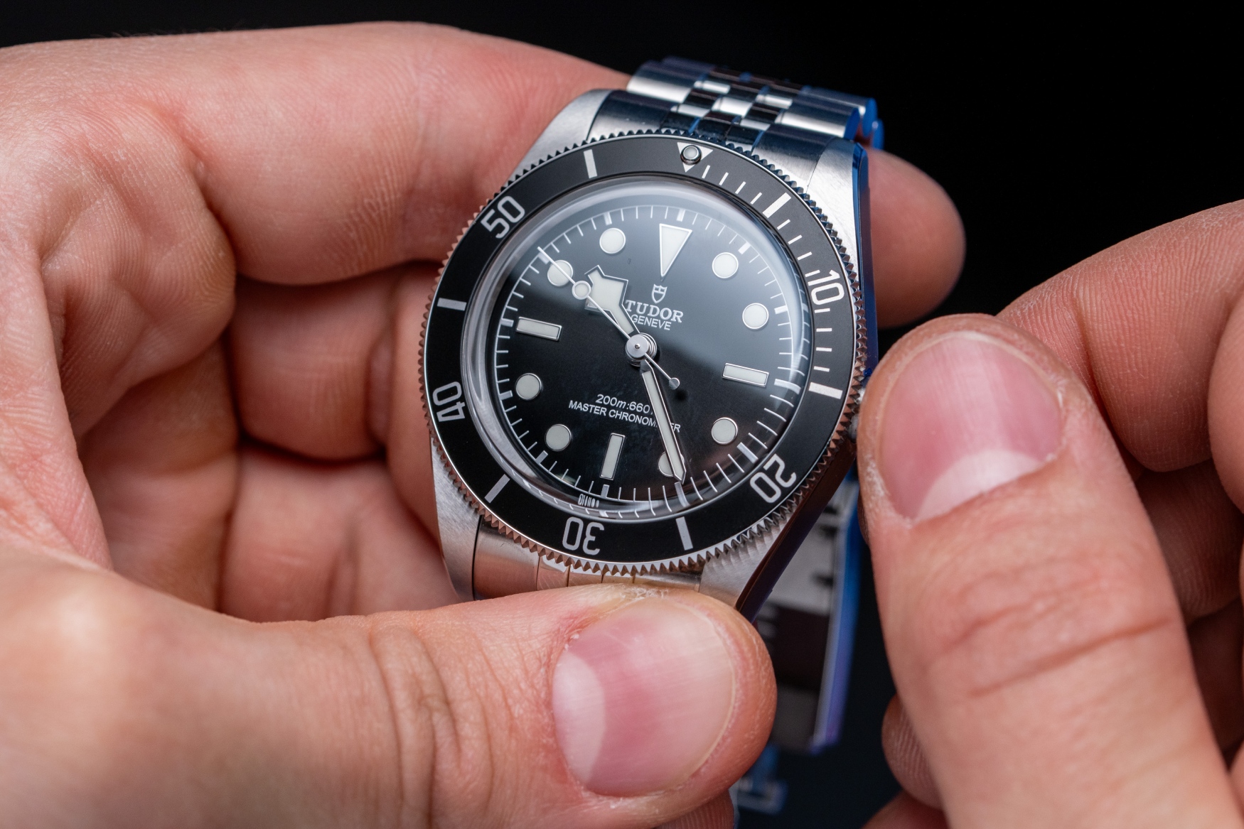 Tudor Black Bay 41 Monochromatic closeup