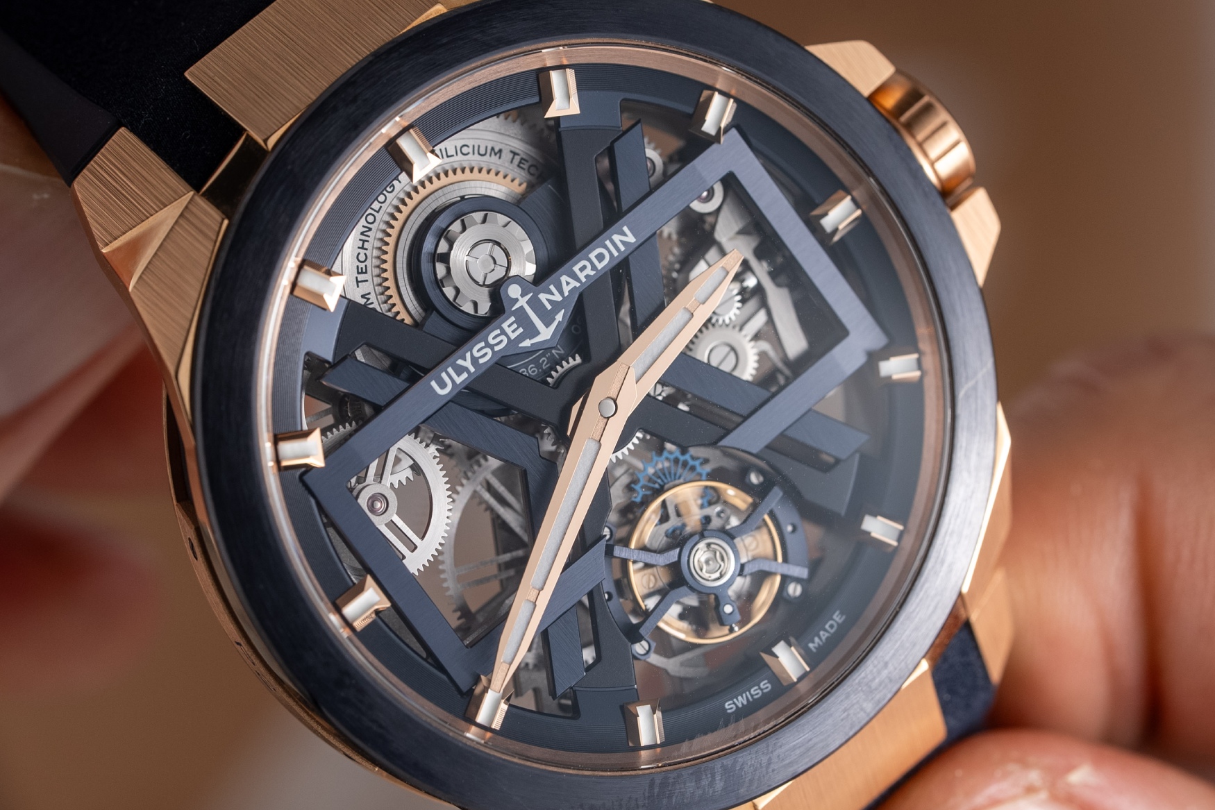 Close-up of Ulysse Nardin Blast Tourbillon Blue Gold