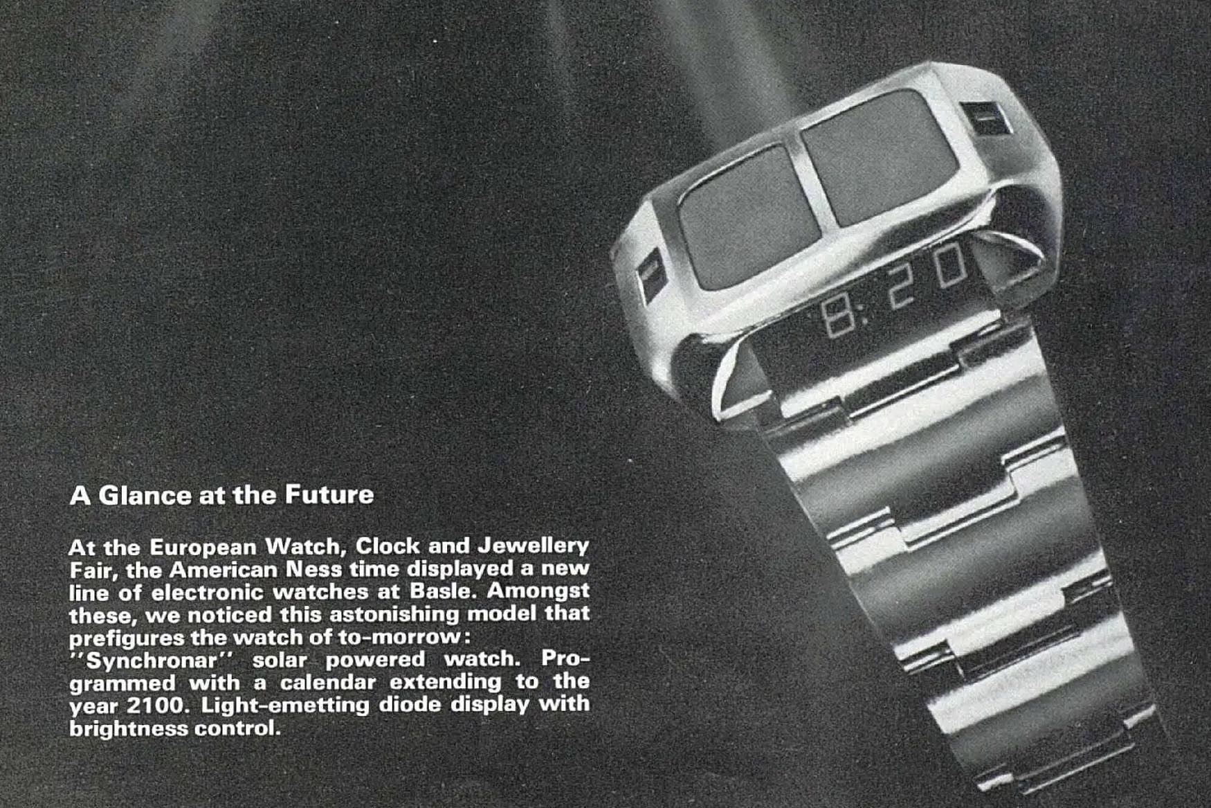 Synchronar 2100 in a 1974 ad. Image courtesy of Grail Watch.