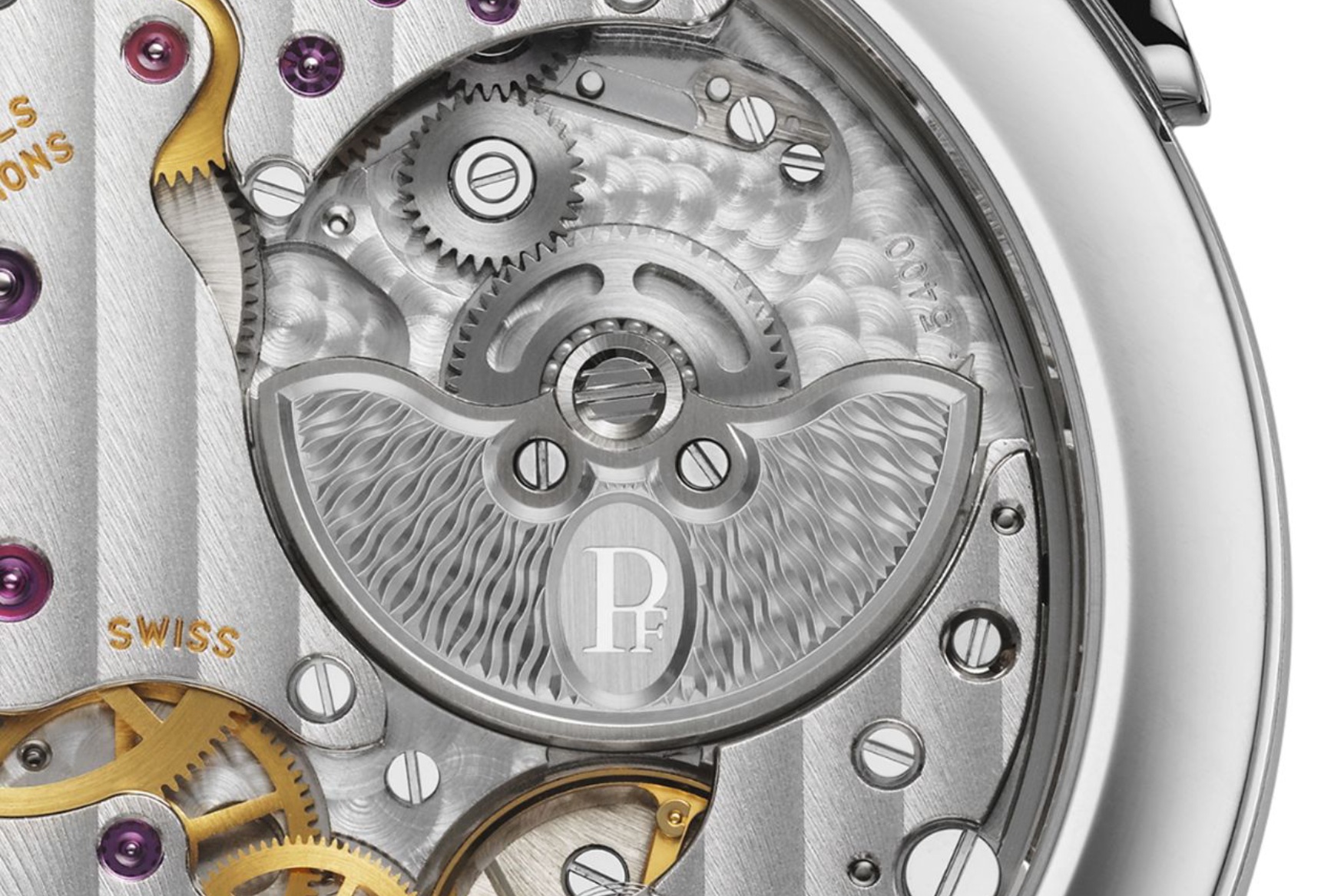 Parmigiani Fleurier Tonda PF Micro Rotor Platinum Stone Blue movement extreme closeup