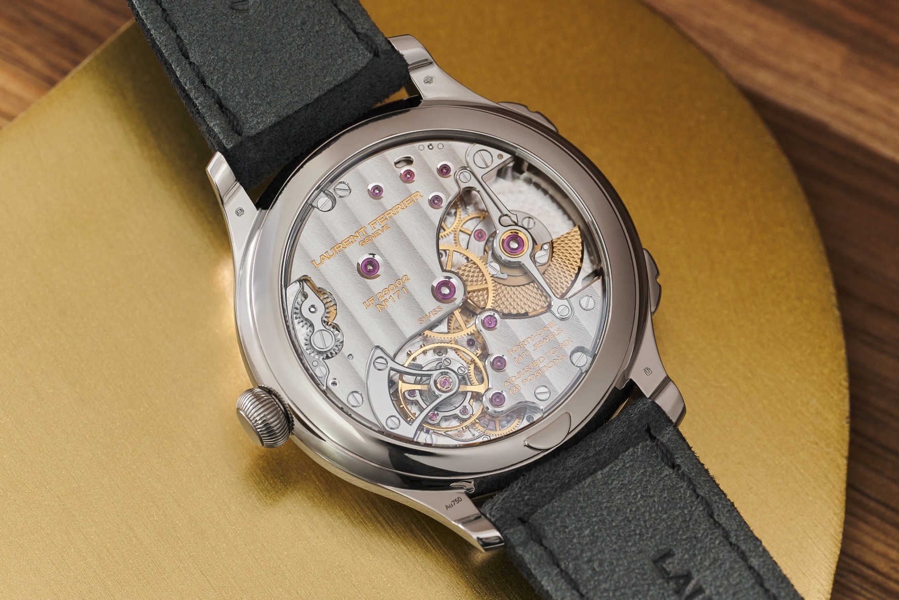 laurent ferrier classic traveller globe night blue movement caseback