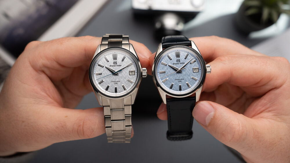 Grand Seiko SLGB001 & SLGB003: 37mm case, Spring Drive U.F.A. movement, and a micro-adjustable bracelet