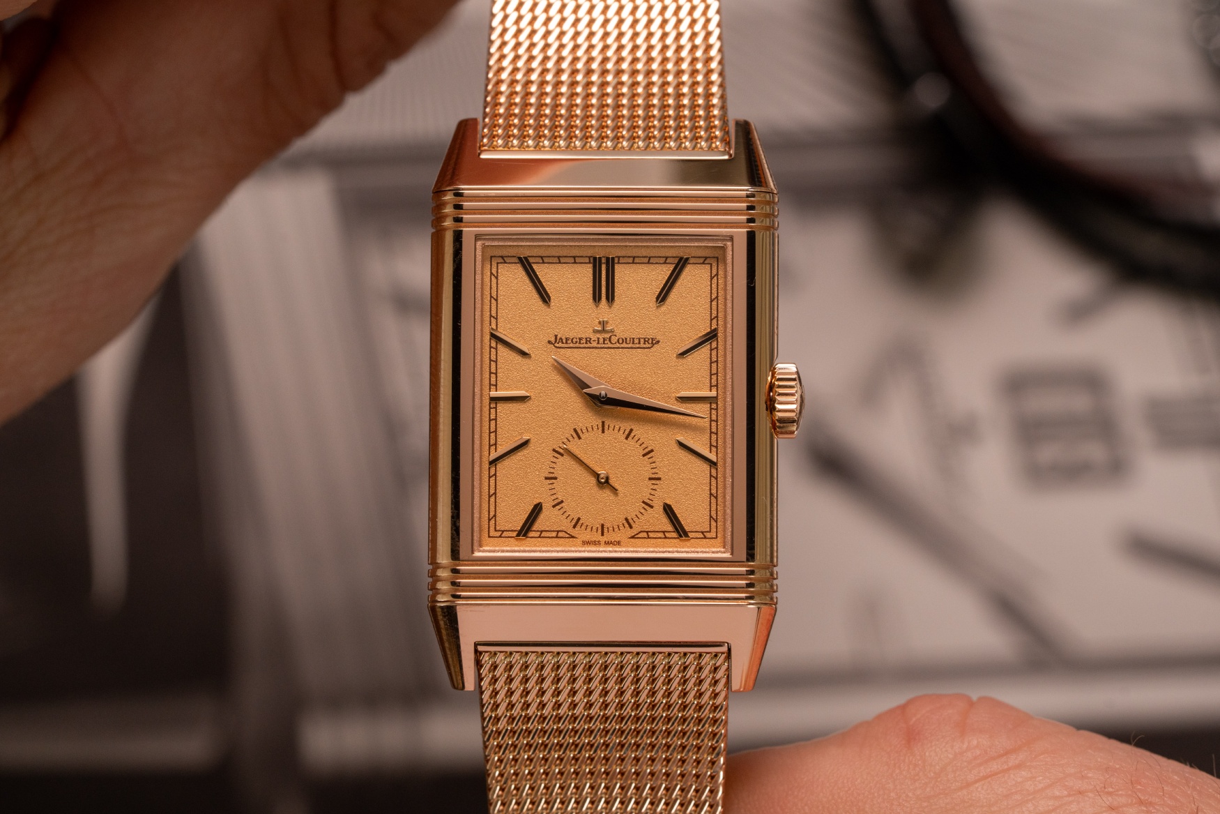 jaeger lecoultre reverso tribute monoface gold mesh dial