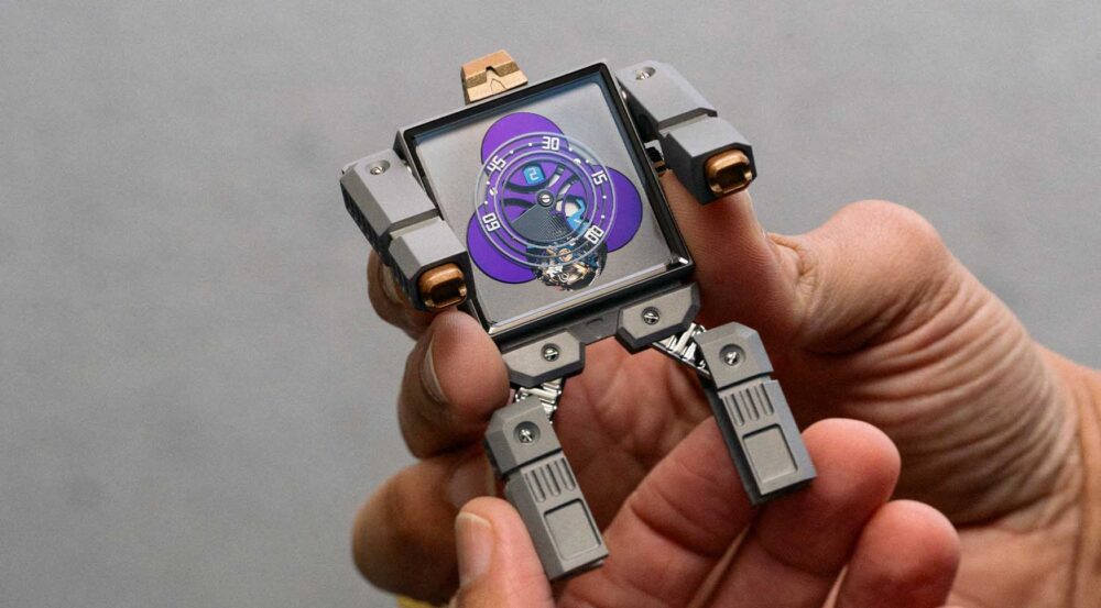 The Hautlence Retrovision ’85 can transform from wrist to desk clock