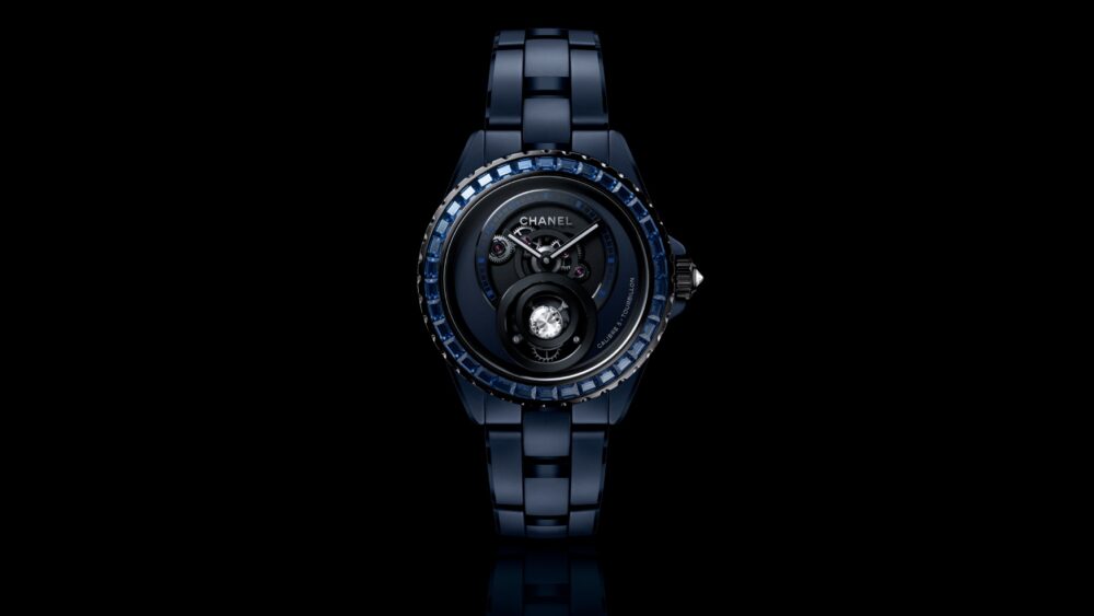 The Chanel J12 Bleu Diamond Tourbillon merges a diver’s aesthetic with a high-end complication