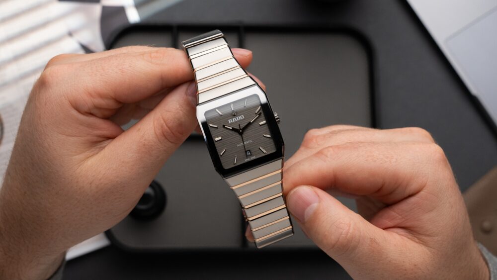 The Rado Anatom goes for a retrofuturistic grey and gold colour scheme