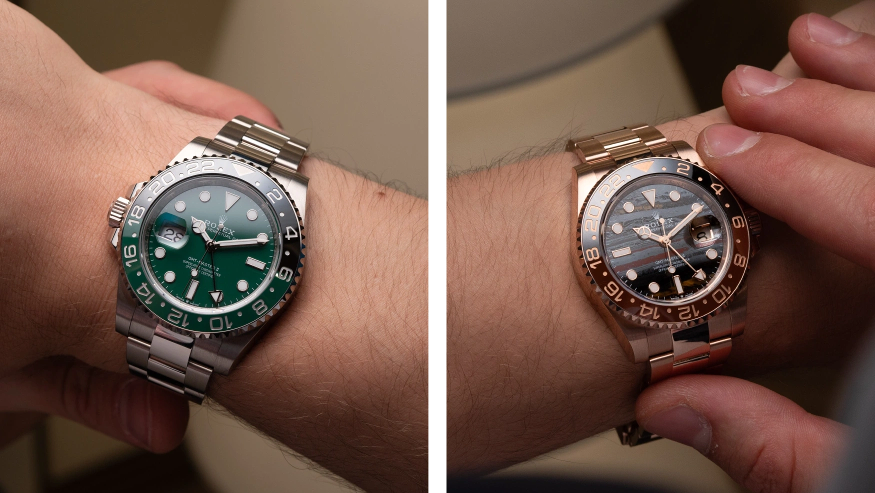 Rolex plays with materials for GMT-Master II dials, introducing green ceramic and tiger iron for the icon’s 70th birthday