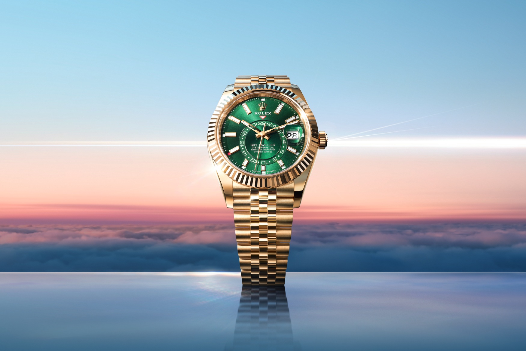 rolex sky dweller green gold