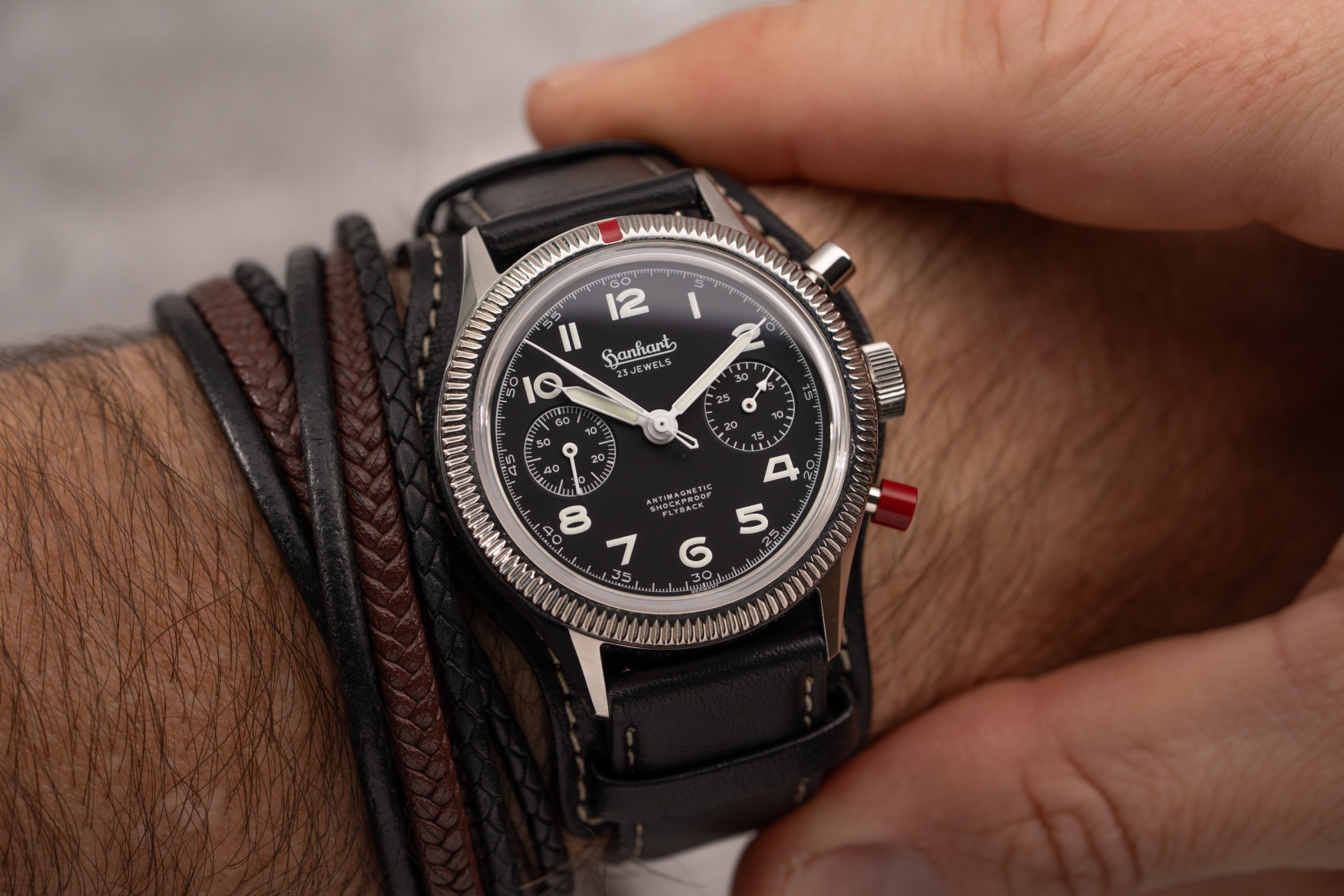 hanhart 417 es heritage flyback dial close up