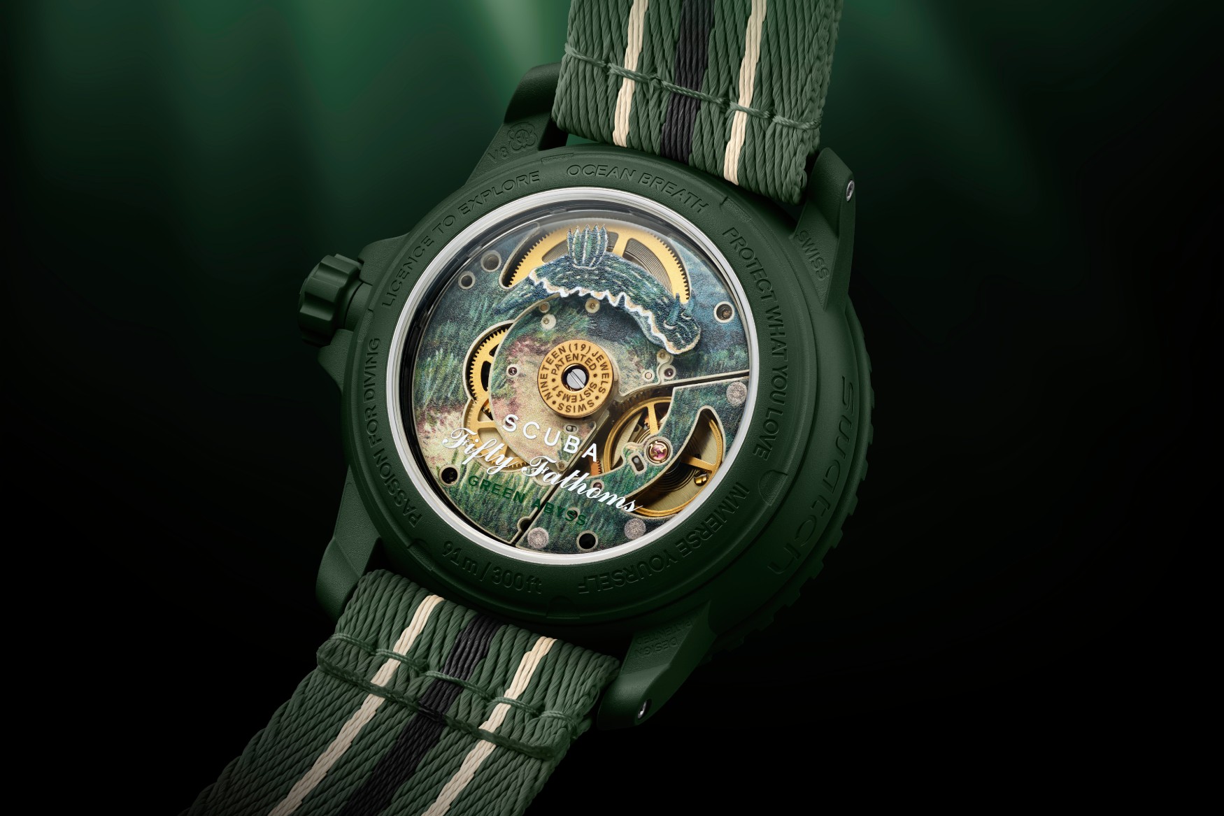swatch blancpain scuba fifty fathoms green abyss caseback