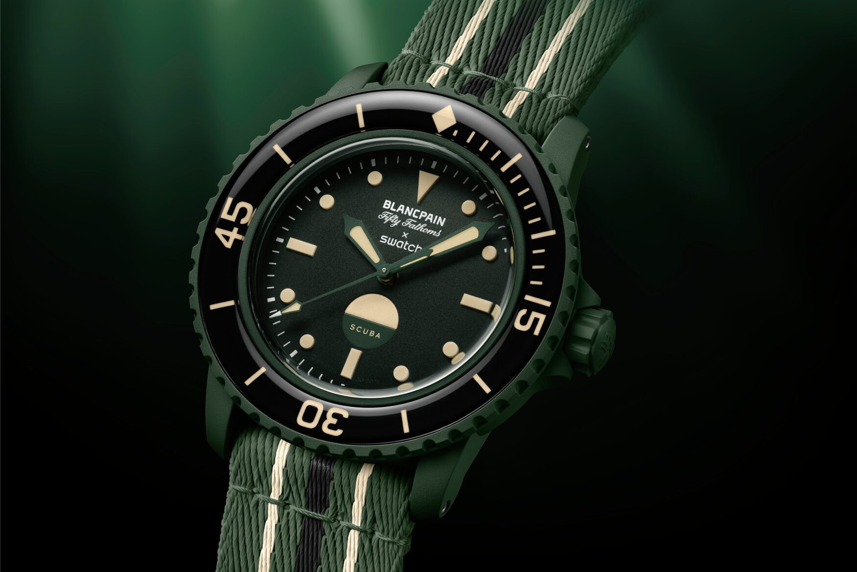 swatch blancpain scuba fifty fathoms green abyss