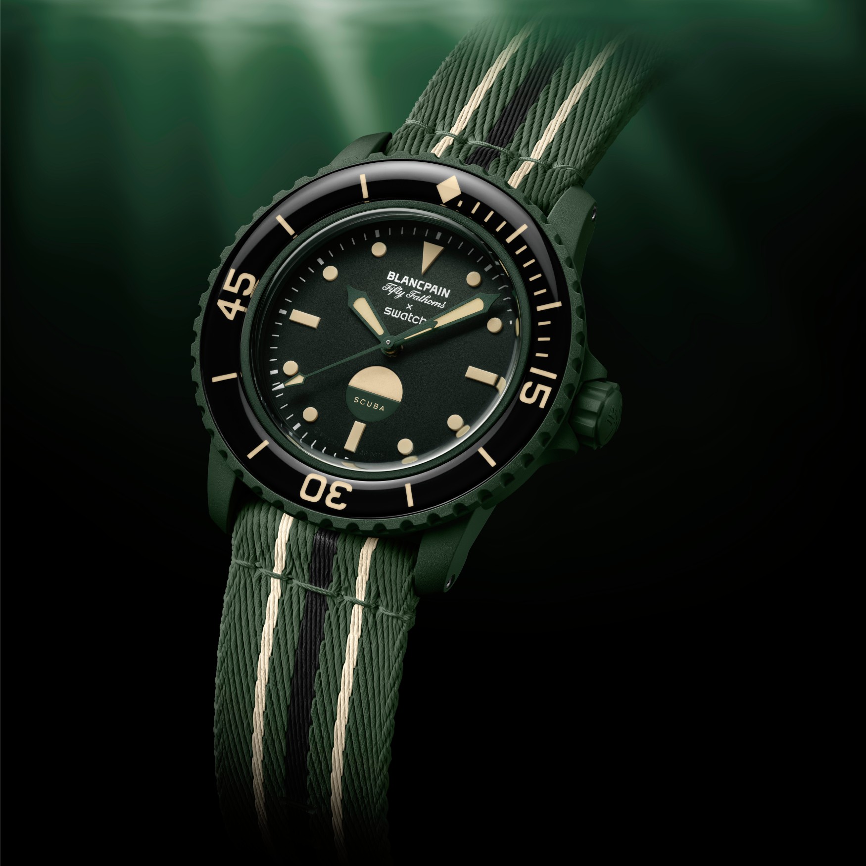 swatch blancpain scuba fifty fathoms green abyss