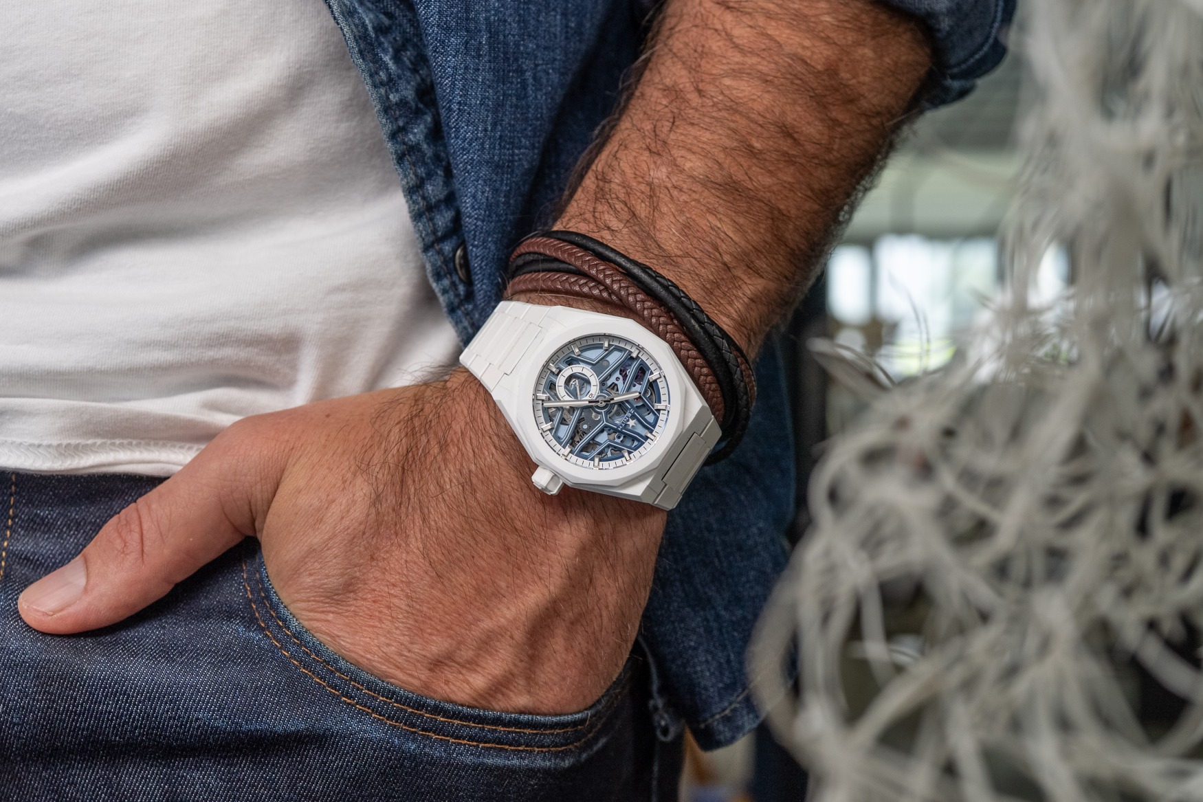 Zenith x Time+Tide Defy Skyline Skeleton White Surfer Ceramic bracelet pocket