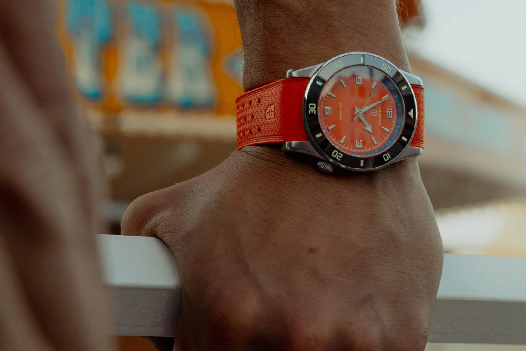 Elliot Brown Boxworth Heritage Diver Orange Lifestyle