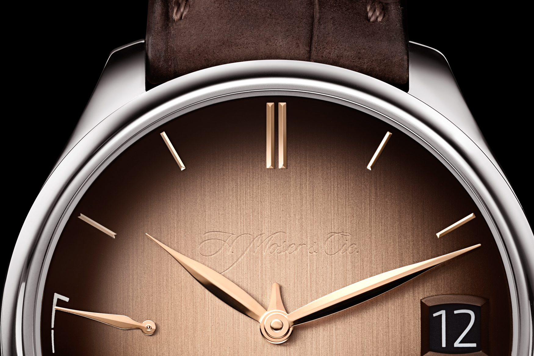 H Moser & Cie Endeavour Perpetual Calendar Smoked Salmon Dial Close Up