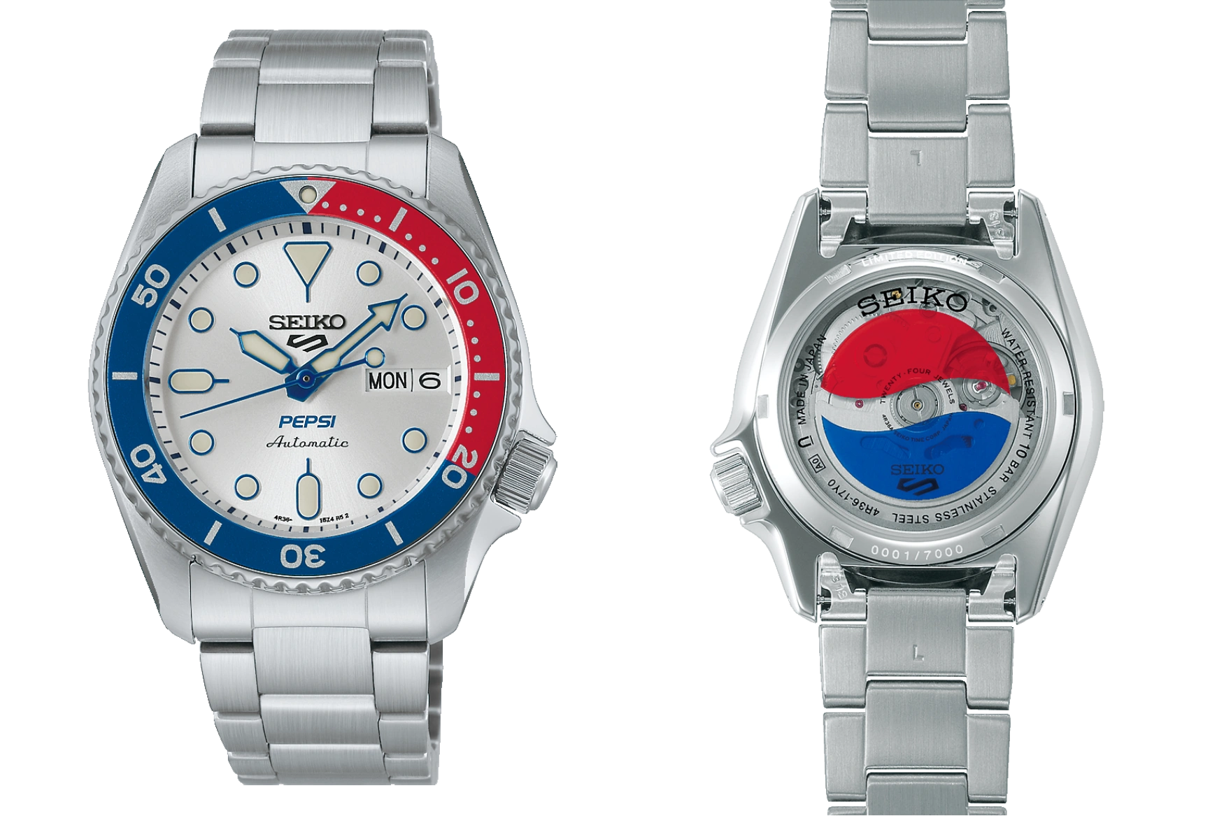 Seiko 5 Sports x Pepsi Limited Edition front and back