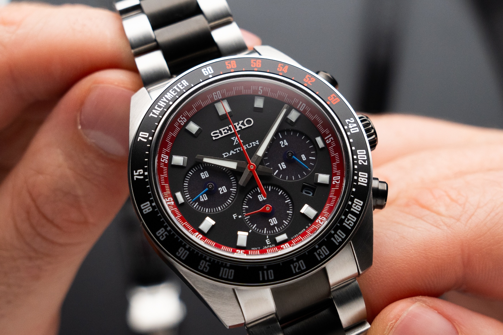 Seiko Prospex Speedtimer Solar Chronograph Datsun 240Z Limited Edition SSC957 dial